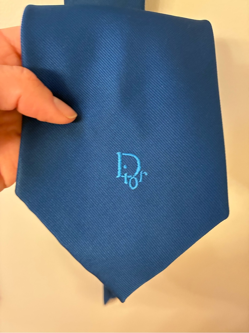 Dior Blue Solid Silk Tie with Tonal Logo